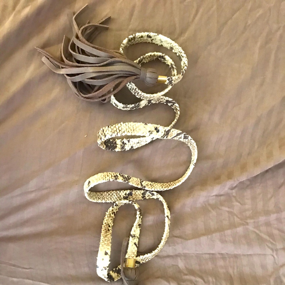 Real snake skin belt with leather tassel on ends